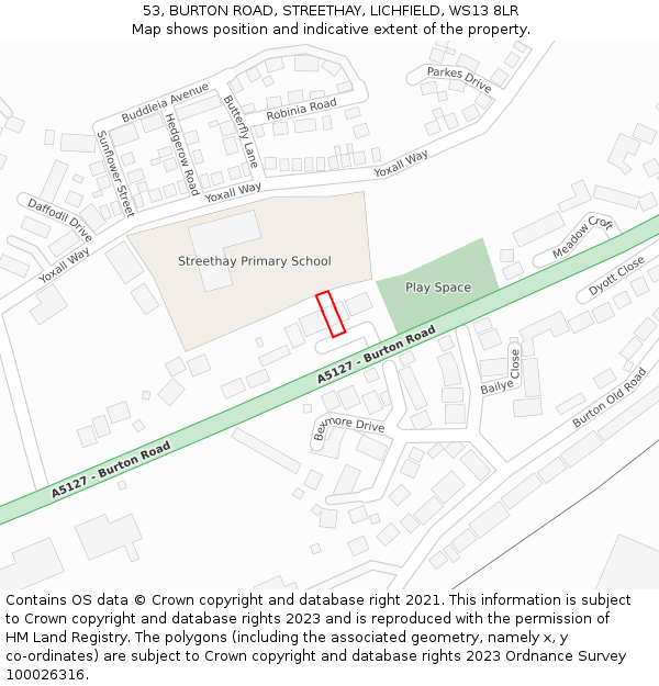 53, BURTON ROAD, STREETHAY, LICHFIELD, WS13 8LR: Location map and indicative extent of plot