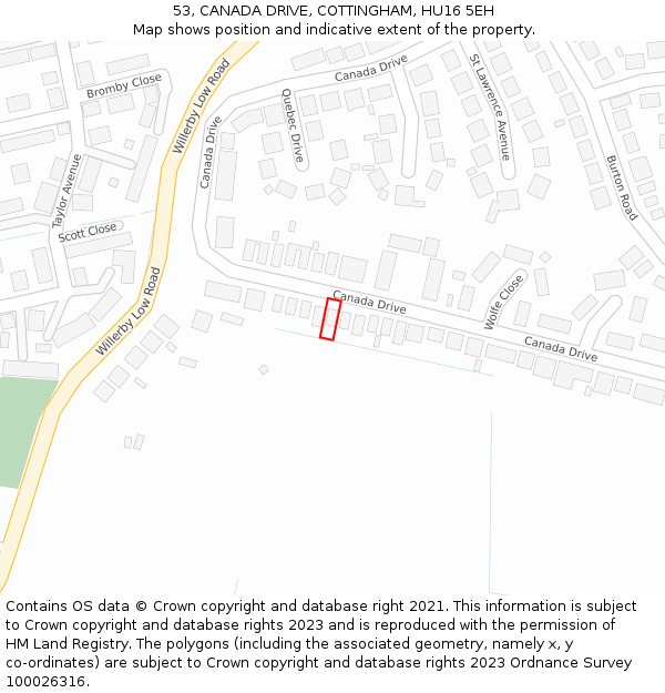 53, CANADA DRIVE, COTTINGHAM, HU16 5EH: Location map and indicative extent of plot