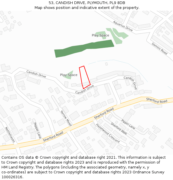 53, CANDISH DRIVE, PLYMOUTH, PL9 8DB: Location map and indicative extent of plot