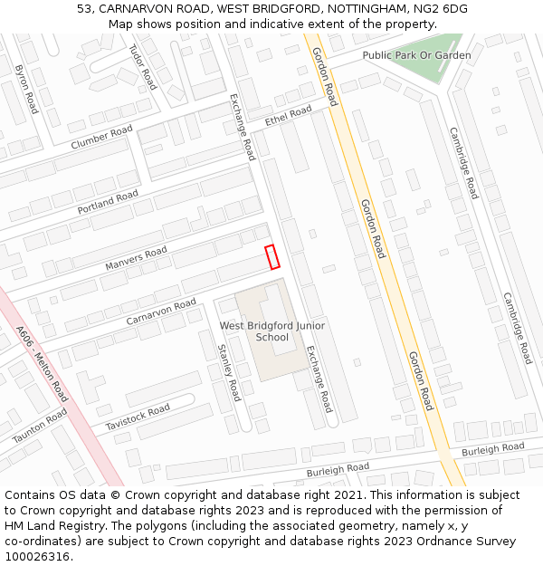 53, CARNARVON ROAD, WEST BRIDGFORD, NOTTINGHAM, NG2 6DG: Location map and indicative extent of plot