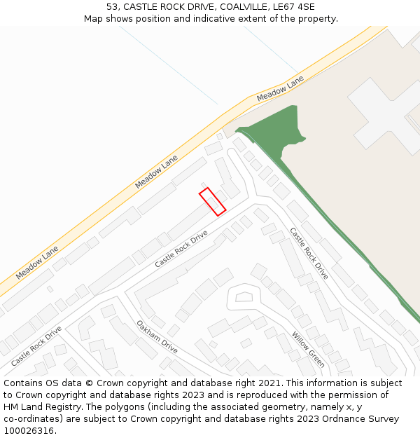 53, CASTLE ROCK DRIVE, COALVILLE, LE67 4SE: Location map and indicative extent of plot