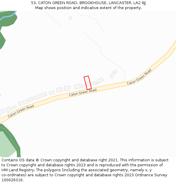 53, CATON GREEN ROAD, BROOKHOUSE, LANCASTER, LA2 9JJ: Location map and indicative extent of plot