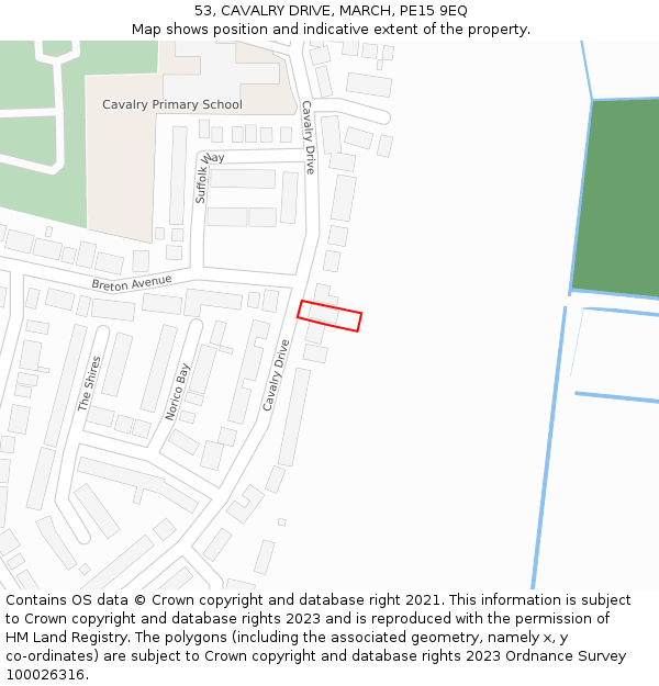 53, CAVALRY DRIVE, MARCH, PE15 9EQ: Location map and indicative extent of plot