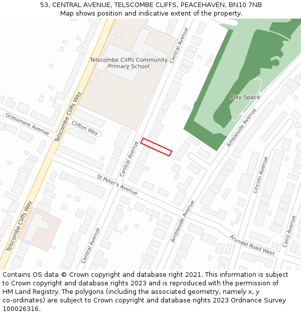 53, CENTRAL AVENUE, TELSCOMBE CLIFFS, PEACEHAVEN, BN10 7NB: Location map and indicative extent of plot