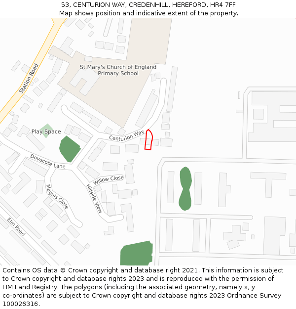 53, CENTURION WAY, CREDENHILL, HEREFORD, HR4 7FF: Location map and indicative extent of plot