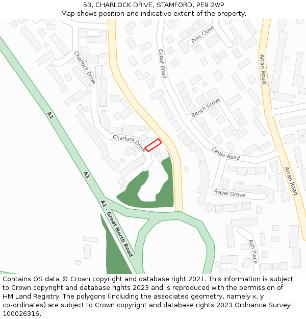 53, CHARLOCK DRIVE, STAMFORD, PE9 2WP: Location map and indicative extent of plot