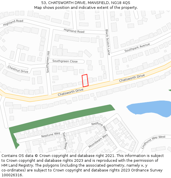 53, CHATSWORTH DRIVE, MANSFIELD, NG18 4QS: Location map and indicative extent of plot