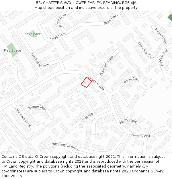 53, CHATTERIS WAY, LOWER EARLEY, READING, RG6 4JA: Location map and indicative extent of plot