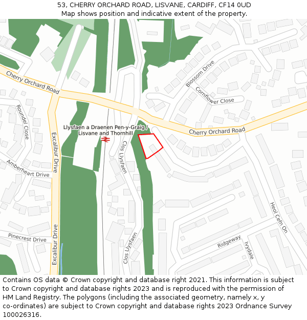 53, CHERRY ORCHARD ROAD, LISVANE, CARDIFF, CF14 0UD: Location map and indicative extent of plot