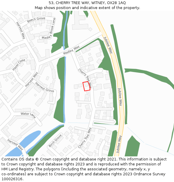 53, CHERRY TREE WAY, WITNEY, OX28 1AQ: Location map and indicative extent of plot