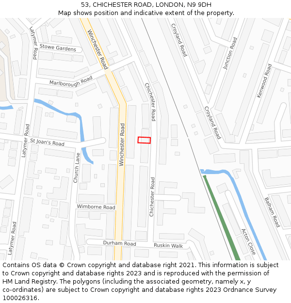 53, CHICHESTER ROAD, LONDON, N9 9DH: Location map and indicative extent of plot