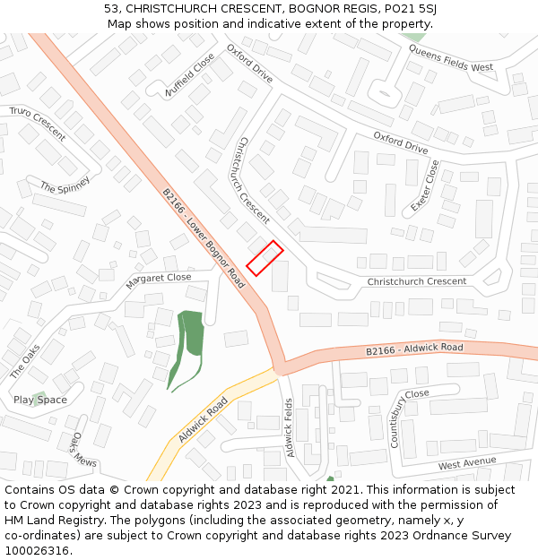 53, CHRISTCHURCH CRESCENT, BOGNOR REGIS, PO21 5SJ: Location map and indicative extent of plot