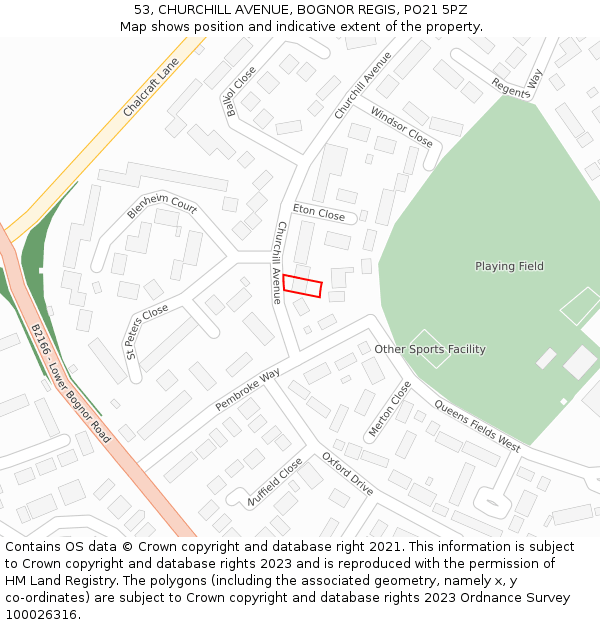 53, CHURCHILL AVENUE, BOGNOR REGIS, PO21 5PZ: Location map and indicative extent of plot