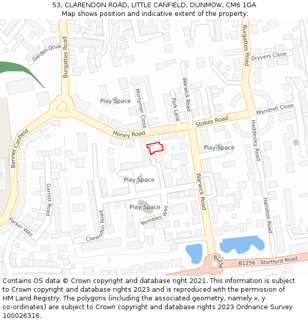 53, CLARENDON ROAD, LITTLE CANFIELD, DUNMOW, CM6 1GA: Location map and indicative extent of plot