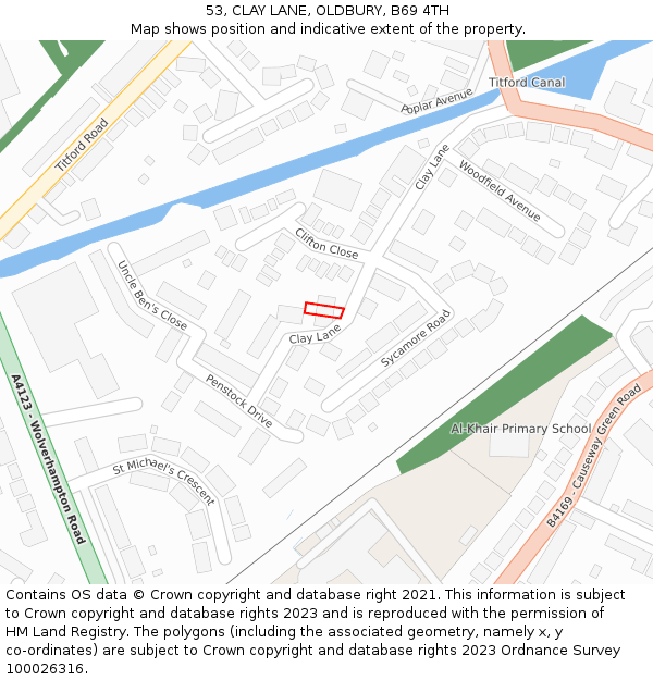 53, CLAY LANE, OLDBURY, B69 4TH: Location map and indicative extent of plot