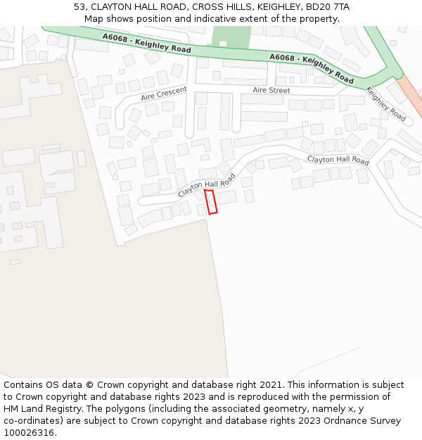 53, CLAYTON HALL ROAD, CROSS HILLS, KEIGHLEY, BD20 7TA: Location map and indicative extent of plot