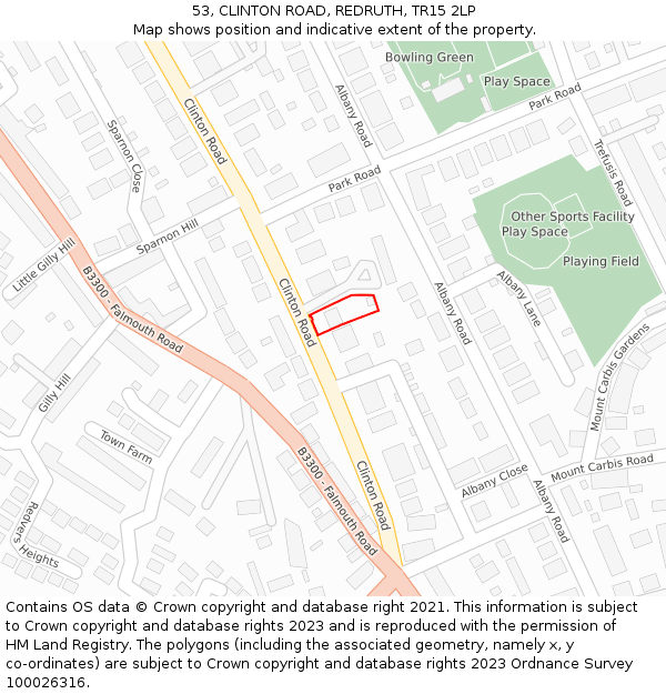 53, CLINTON ROAD, REDRUTH, TR15 2LP: Location map and indicative extent of plot