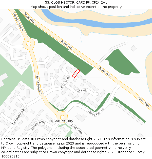 53, CLOS HECTOR, CARDIFF, CF24 2HL: Location map and indicative extent of plot