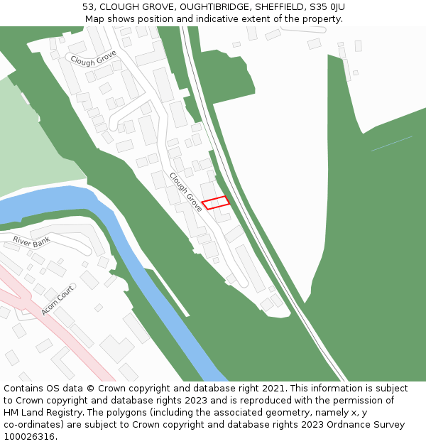 53, CLOUGH GROVE, OUGHTIBRIDGE, SHEFFIELD, S35 0JU: Location map and indicative extent of plot