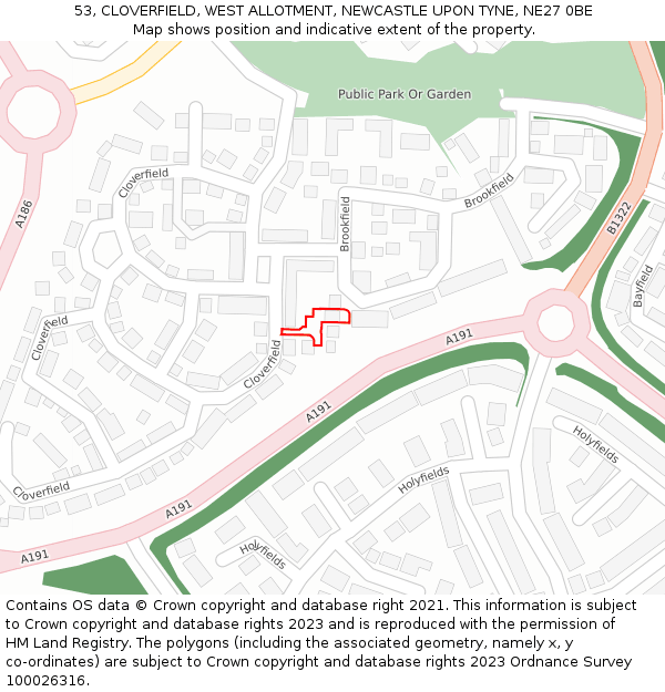 53, CLOVERFIELD, WEST ALLOTMENT, NEWCASTLE UPON TYNE, NE27 0BE: Location map and indicative extent of plot