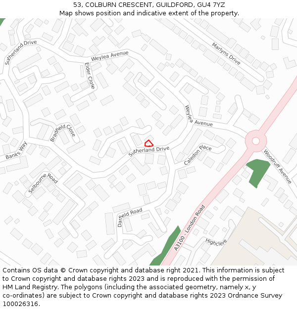 53, COLBURN CRESCENT, GUILDFORD, GU4 7YZ: Location map and indicative extent of plot