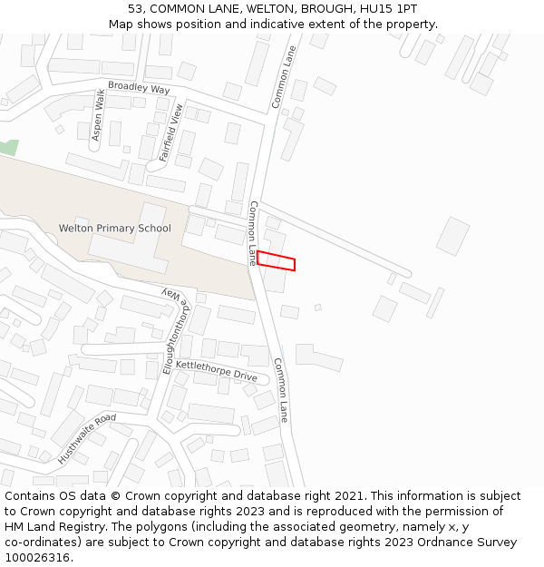 53, COMMON LANE, WELTON, BROUGH, HU15 1PT: Location map and indicative extent of plot