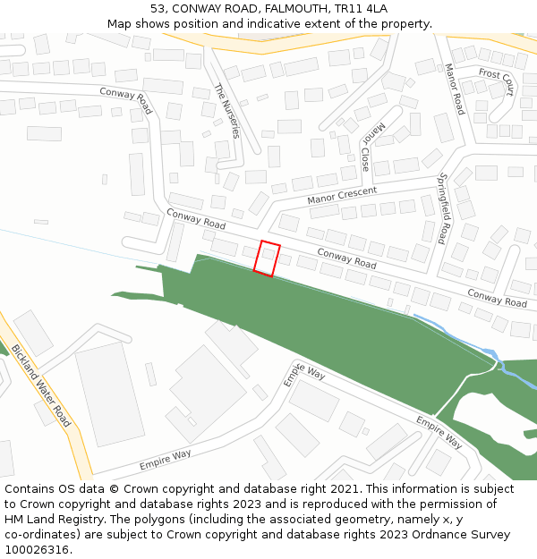 53, CONWAY ROAD, FALMOUTH, TR11 4LA: Location map and indicative extent of plot