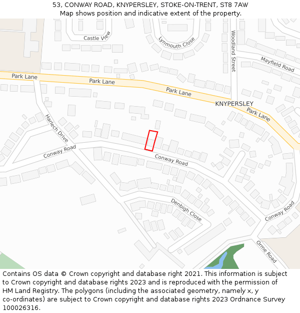 53, CONWAY ROAD, KNYPERSLEY, STOKE-ON-TRENT, ST8 7AW: Location map and indicative extent of plot