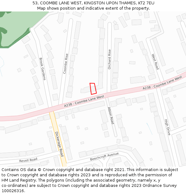 53, COOMBE LANE WEST, KINGSTON UPON THAMES, KT2 7EU: Location map and indicative extent of plot