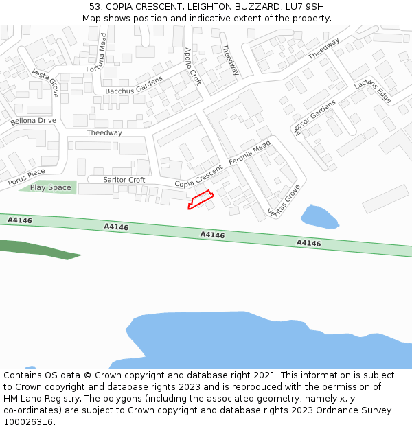 53, COPIA CRESCENT, LEIGHTON BUZZARD, LU7 9SH: Location map and indicative extent of plot