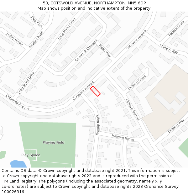 53, COTSWOLD AVENUE, NORTHAMPTON, NN5 6DP: Location map and indicative extent of plot