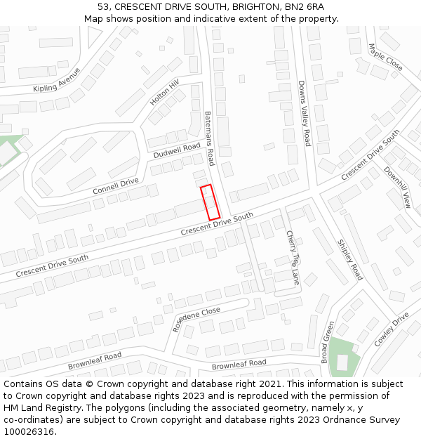53, CRESCENT DRIVE SOUTH, BRIGHTON, BN2 6RA: Location map and indicative extent of plot