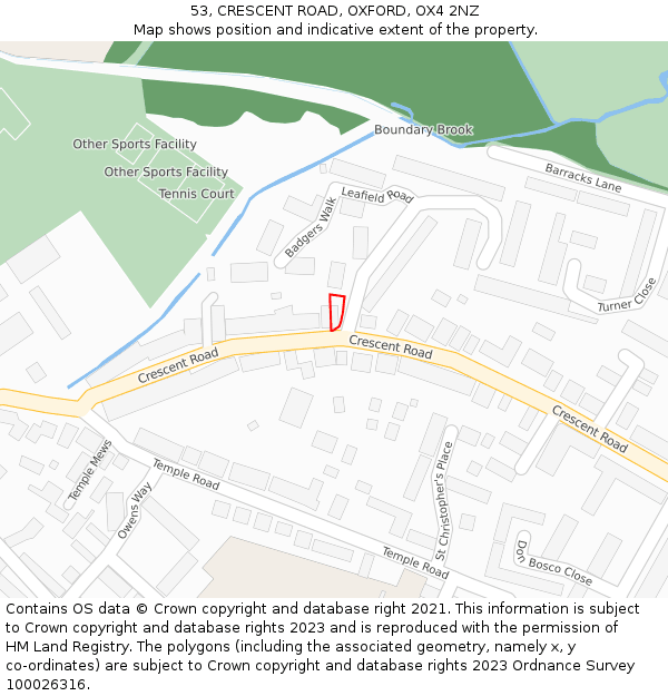 53, CRESCENT ROAD, OXFORD, OX4 2NZ: Location map and indicative extent of plot