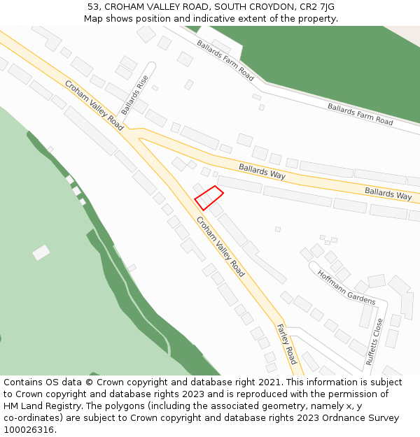 53, CROHAM VALLEY ROAD, SOUTH CROYDON, CR2 7JG: Location map and indicative extent of plot