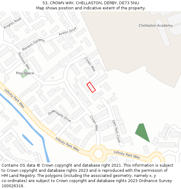 53, CROWN WAY, CHELLASTON, DERBY, DE73 5NU: Location map and indicative extent of plot