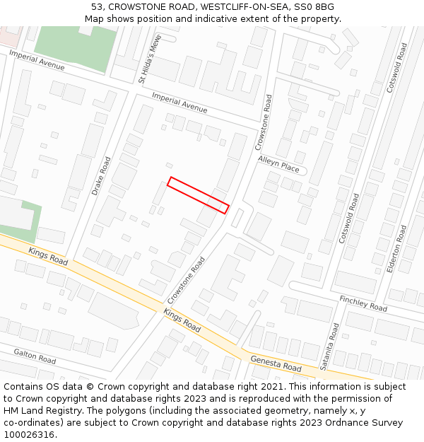 53, CROWSTONE ROAD, WESTCLIFF-ON-SEA, SS0 8BG: Location map and indicative extent of plot