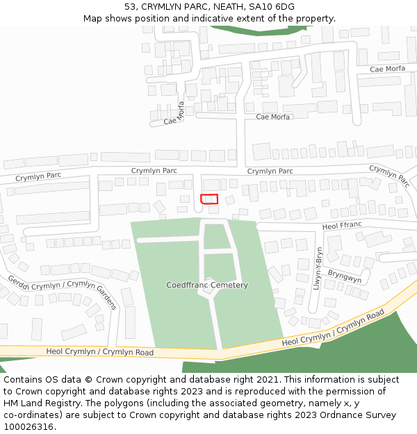 53, CRYMLYN PARC, NEATH, SA10 6DG: Location map and indicative extent of plot