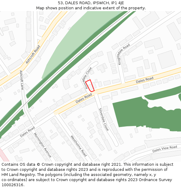 53, DALES ROAD, IPSWICH, IP1 4JE: Location map and indicative extent of plot