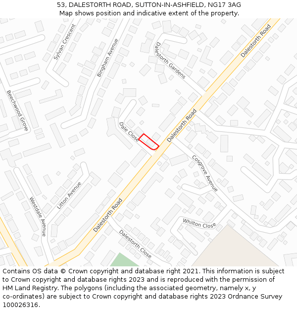 53, DALESTORTH ROAD, SUTTON-IN-ASHFIELD, NG17 3AG: Location map and indicative extent of plot