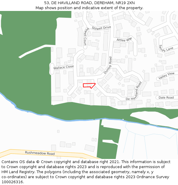 53, DE HAVILLAND ROAD, DEREHAM, NR19 2XN: Location map and indicative extent of plot