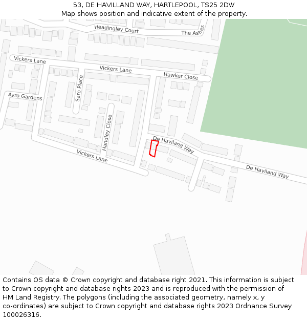 53, DE HAVILLAND WAY, HARTLEPOOL, TS25 2DW: Location map and indicative extent of plot