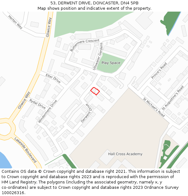 53, DERWENT DRIVE, DONCASTER, DN4 5PB: Location map and indicative extent of plot