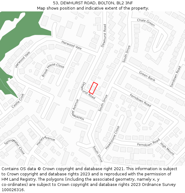 53, DEWHURST ROAD, BOLTON, BL2 3NF: Location map and indicative extent of plot