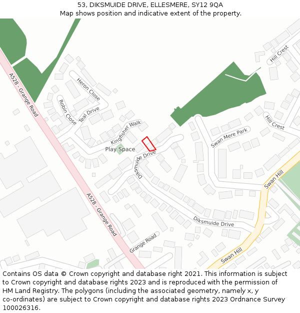 53, DIKSMUIDE DRIVE, ELLESMERE, SY12 9QA: Location map and indicative extent of plot