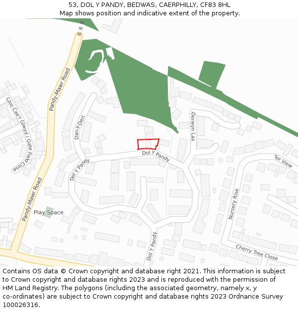 53, DOL Y PANDY, BEDWAS, CAERPHILLY, CF83 8HL: Location map and indicative extent of plot