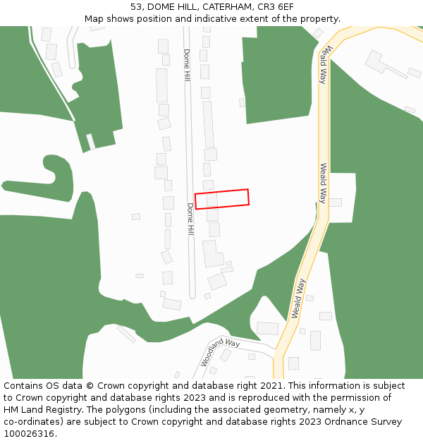 53, DOME HILL, CATERHAM, CR3 6EF: Location map and indicative extent of plot