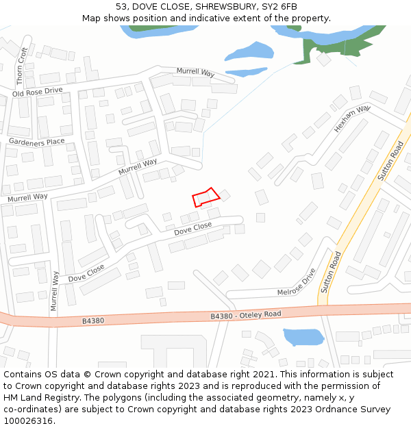 53, DOVE CLOSE, SHREWSBURY, SY2 6FB: Location map and indicative extent of plot