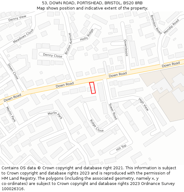 53, DOWN ROAD, PORTISHEAD, BRISTOL, BS20 8RB: Location map and indicative extent of plot