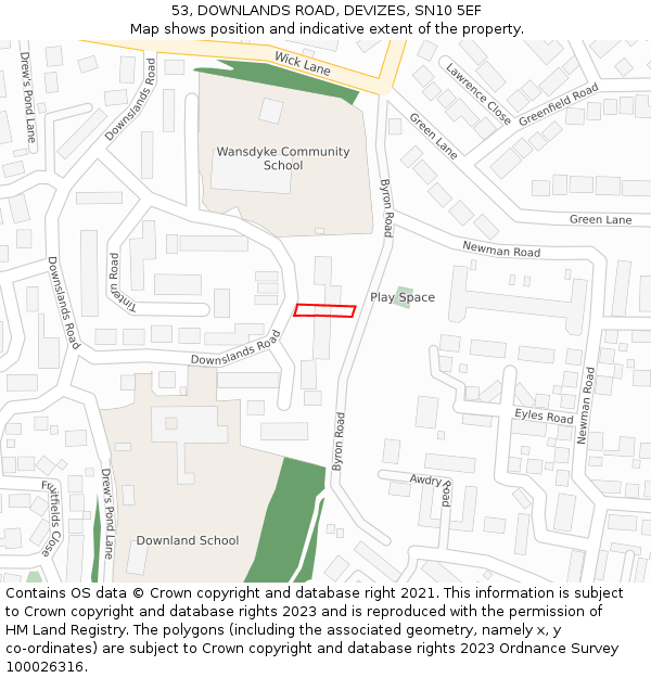 53, DOWNLANDS ROAD, DEVIZES, SN10 5EF: Location map and indicative extent of plot