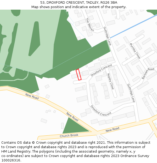 53, DROXFORD CRESCENT, TADLEY, RG26 3BA: Location map and indicative extent of plot